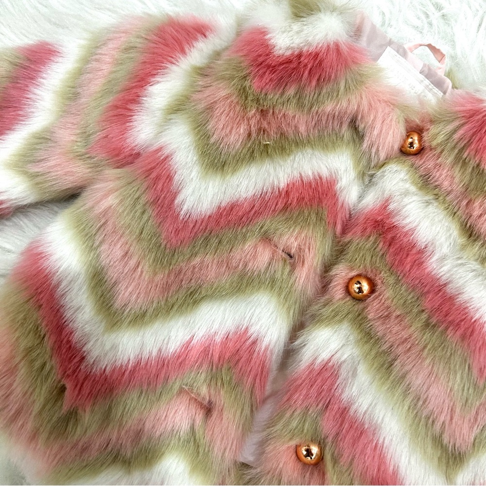 Janie and Jack Multicolor Chevron Faux Fur Jacket 6-12M - Picture 4 of 6